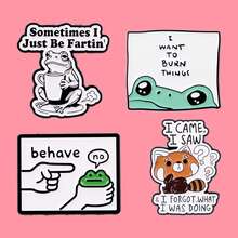 I WANT TO BURN THINGS Funny Frog Quotes Enamel Pins Cartoon Animals Raccoon Brooch Lapel Pin Badge On Backpack Clothing Accessories Fashion Jewelry Gifts - Black - View 2