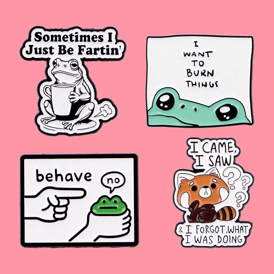 I WANT TO BURN THINGS Funny Frog Quotes Enamel Pins Cartoon Animals Raccoon Brooch Lapel Pin Badge On Backpack Clothing Accessories Fashion Jewelry Gifts