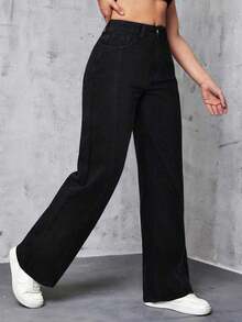 Fashionable Elegant Detailed Pocket Button Solid Color Pants, A Casual Loose Fit Trousers Suitable For Spring, Summer, Autumn And Winter Daily Wear, Travel - Black - View 6