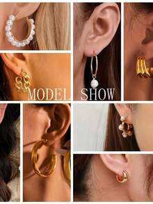 随机72/48/24/12件装时尚简约金属花朵爱心几何不规则仿珍珠耳钉/耳环套装，适合女性、情侣、度假、约会、日常、休闲、派对、婚礼、送给女友、母亲等场合。 - 銀色 - 查看 3