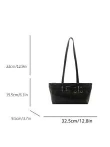 Nueva bolsa de tote de moda retro, decoración de cinturón de metal, apertura con cremallera, minimalista ligero, bolsa de hombro de capacidad pequeña y suave, adecuada para la vida diaria de las mujeres, ir y venir del trabajo, vacaciones y estudiantes - Negro - Ver 8