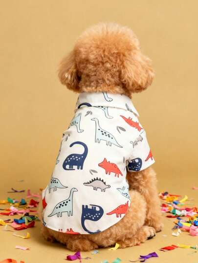 LUCKIE PAL 1pc Cartoon Dinosaur Print Pet Shirt, Suitable For Indoor And Outdoor Wear For Cats And Dogs