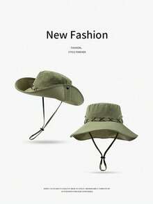 1pc Unisex Solid Color Embroidered Fisherman Hat, Fashion Outdoor Hiking Fishing Sun Protection Cap, Casual Windproof Drawstring Hat, Suitable For Daily Use In Spring, Autumn And Winter - A - View 17