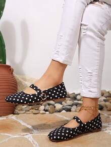 Giày bệt Mary Jane chấm bi dành cho nữ, màu đen, kiểu xỏ chân. - màu đen - Xem 4