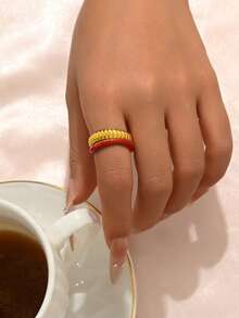 1 chiếc nhẫn tráng men họa tiết hoa và lá, phong cách tối giản độc đáo, thanh lịch, thích hợp đeo hàng ngày, quà tặng sinh nhật. - Nhiều màu - Xem 3