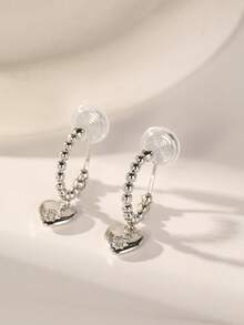 1对时尚新款锆石心形耳环，铜质耳环，女士夹式耳环，无需耳洞，优雅显瘦，适合日常佩戴和节日礼物 - 耳夾 - 查看 8