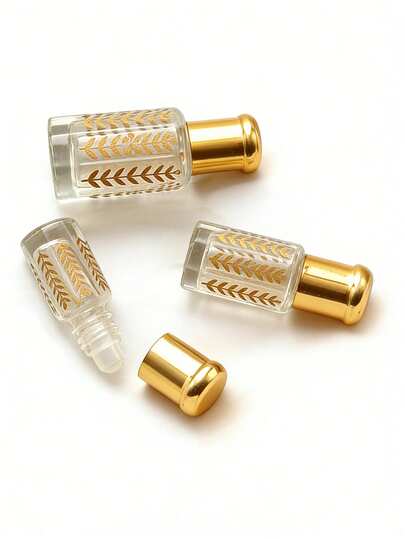 10pcs/Set (10 Packs) Leak-Proof Gold-Plated Embossed Glass Essential Oil Roller Bottle Set, Refillable Smooth Stainless Steel Roller Bottles, Portable Perfume & Cosmetic Refill Bottles, Suitable For Aromatherapy, Travel, Toiletry, Home, Salon, DIY, Birthday & Holiday Gifts