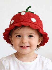 1 件装可爱草莓公主婴儿帽，温暖钩针渔夫帽，适合女孩，秋冬 - 1pc 草莓 - 查看 8