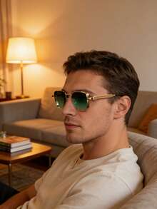 Gafas de moda con marco dorado retro y lentes verdes, con diseño de bisagras de resorte, adecuadas para hombres y mujeres, disponibles en varios colores, aptas para uso diario - Multicolor - Ver 4