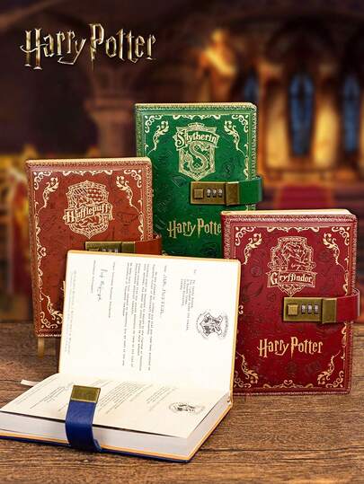 Harry Potter 1 pieza Cuaderno con contraseña, Patrón universitario vintage, Diario de trabajo protegido con contraseña creativa, Cuaderno artístico retro exquisito multifuncional para oficina y negocios