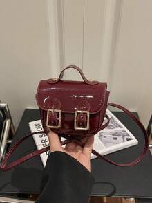 Cinto espelhado, bolsa minimalista estilo coreano, bolsa transversal quadrada retrô britânica para estudantes e uso diário. - Vermelho - Ver 10