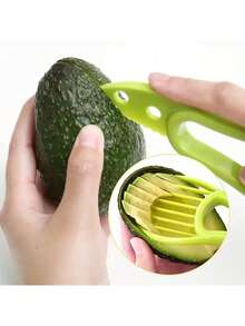 1 Peça Fatiador, Descaroçador e Descascador de Abacate 3 em 1 - Para Descaroçar, Descascar e Fatiar Abacate, Manga, Maçã, Kiwi e Outras Frutas e Vegetais; Portátil e Fácil de Limpar. Separador de Frutas Versátil para Cozinha Doméstica, Churrasco ao Ar Livre, Escola, Uso no Escritório. Fatiador, Picador, Faca de Plástico, Descascador, Espremedor de Frutas Multiuso, Utensílio de Cozinha, Utensílio para Vegetais, Item Doméstico - Multicolorido - Visão 3
