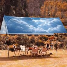 1pc 2D Printed Blue Sky & Cloud Art Canopy, Easy To Store And Install, Suitable For Yard, All-Season Garden, Camping, Outdoor Shade, Comes With Fixing Ropes - A - View 7