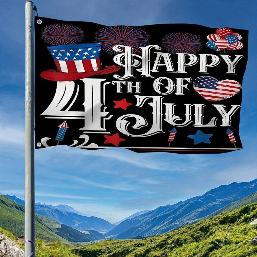 1pc Happy 4Th Of July Fourth Of July Independence Day 3X5ft 4X6ft Outside Seasol Garden Banner With Outdoor For Use Decorations, Patriotic Display, Festive Banner, Decorative Banner, Patriotic Design, Outdoor Flag, Party Decoration, Event Planners - F - 查看 1