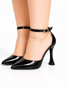 Comfortable Mule-Style Pump With A Stiletto Heel And Ankle Strap. - Negro - Ver 2