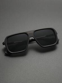 1 pieza Gafas de moda con marco cuadrado casual, regalo de verano para hombres para playa, viaje y fiesta, para uso diario - Negro - Ver 2