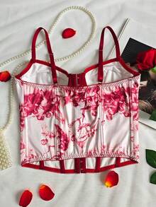 Adjustable Strap Colorful Heart Print Corset Top For Women - Burgundy - View 5
