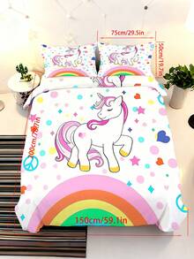 Bộ ga trải giường 2/3 món bằng sợi microfiber mềm mại hình kỳ lân và cầu vồng - Bộ ga trải giường và vỏ gối họa tiết động vật hoạt hình dễ thương, phù hợp trang trí phòng ngủ bé gái và ký túc xá, kích thước 135x200cm. - Nhiều màu - Xem 11