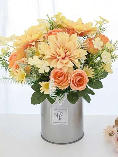 1束人造牡丹花束，搭配绣球花和大丽花，情人节礼物，生日派对装饰，婚礼花篮，新娘捧花，家居装饰，餐厅，卧室，窗台，花瓶装饰，新年装饰，户外花园，返校季