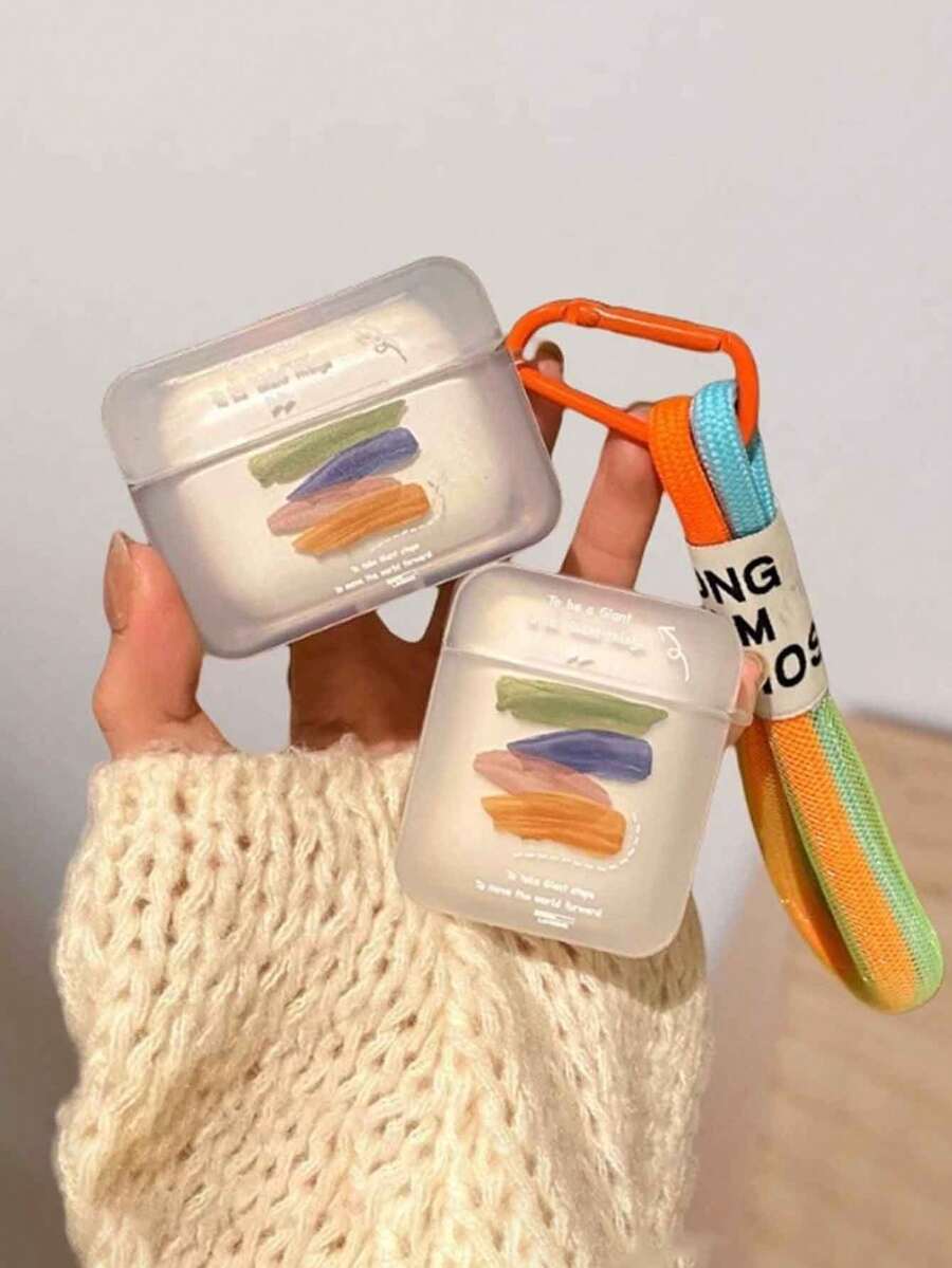 1个方形贝壳涂鸦彩虹耳机保护套，适用于无线蓝牙耳机3/4代，苹果Pro/Pro 2 - 彩色 - 查看 1