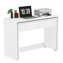 Desk/Shelf + Chest Of Drawers - Compact 2-In-1 Desk, Extendable, Made Entirely Of 1.8 Cm Thick Wood, Equipped With Casters, Flexibly Combinable, Folding Desk - White + Particleboard - View 7