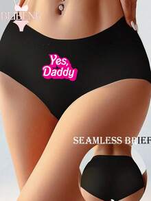 BEIBENK Yes Daddy Pink Text Black Underwear For Women Sexy And Playful Design Perfect For Intimate Moments And Romantic Gifts  And Bold Style,,Women Briefs, Sexy Seamless Breathable,Ice Silk Panties, Panties For Women,Ropa Interior Demujer - 黑色1 - 查看 3