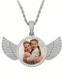 1pc Custom Picture Necklace, Hip Hop Style Personalized Pendant Necklace Jewelry With, Angel Wings Necklace With Pendant Custom Image Jewelry The Best Gift For Couples, Friends And Parents Gift Silver Stylish, Fall Fashion, Casual, Contracted, Simple, Unisex, Hipster Custom, Personalized, Unique Ideal Gifts For Him Girlfriend, Mom, Family - Nhiều màu - Xem 12