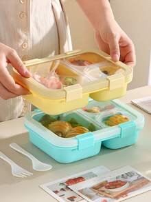 1pc Bento Box With Lid, 3-Compartment Lunch Box, Reusable, Leak-Proof, Stackable, Suitable For Office, Travel, School, Food Storage Container - Multicolor - View 5