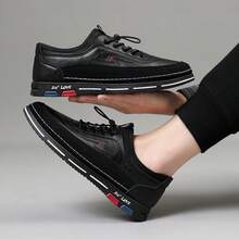 Mocassins décontracté d'affaires pour hommes, chaussures de loisirs décontractées à enfiler de couleur unie pour l'extérieur - Noir - Voir 2