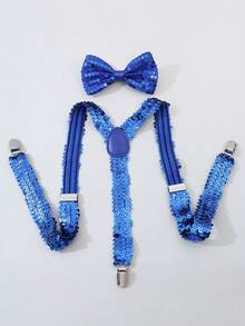 1set Sequin Suspender Bow Tie Set, Unisex Elastic Suspender Bow Tie Set - Multicolor - View 11