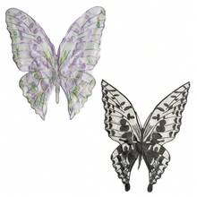 2Pcs Large Butterfly Patches, Big Embroidered Applique Patches For Jackets Jeans Bags, Floral Motif Sew On Patches For Clothing Repair & Decoration (Black, Purple) - Black+Purple - 查看 1