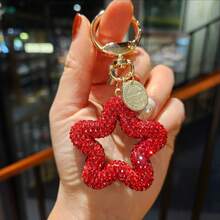 Women's New Fashionable Cute Shiny Pentagram Keychain, Ceramic Rhinestone Star Keyring, Bag/Car Key Decor, Holiday Gift - Multicolor - View 15