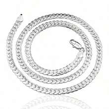 16-24 Inches 925 Sterling Silver Plated 6MM Full Sideways Figaro Chain Necklace For Man Woman Fashion Wedding Engagement Jewelry Gifts - 銀色 - 查看 6