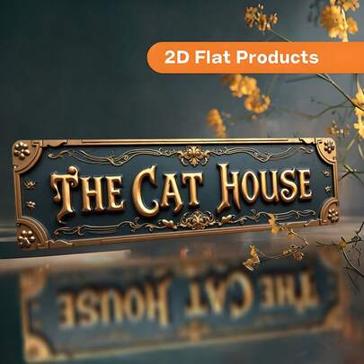 2D Flat Vintage "Cat House" Metal Wall Plaque - Large 15.7"X3.9" (40x10cm) Cat Themed Signage, Pre-Drilled Holes, Farmhouse And Cat Cafe Decor, Durable Retro Office Garage Decoration, Easy Install Gift For Cat Lovers