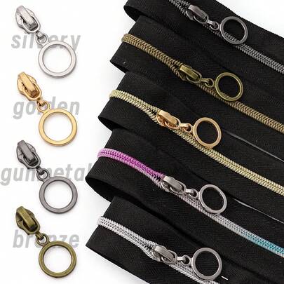 Bộ 5 khóa kéo kèm 10 đầu kéo, màu đen trắng, 5 kiểu dáng, đa năng dùng cho túi xách, đồ thủ công DIY, thay thế phụ kiện may vá.