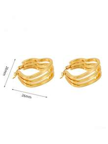 2件套时尚金色多层心形简约线条设计耳环，适合女性日常及节日佩戴 - 金色 - 查看 5