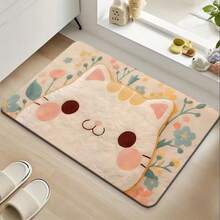 1pc Cute Pink Cat Design Doormat, Soft & Comfortable, Easy To Clean, Suitable For Bathroom, Entryway, Living Room, Bedroom Daily Use, Gift, Bathroom Mat | Playful Cat Design | Soft Texture Mat, Cat Decor, Small Area Rug, Entrance Rug - Multicolor - View 3