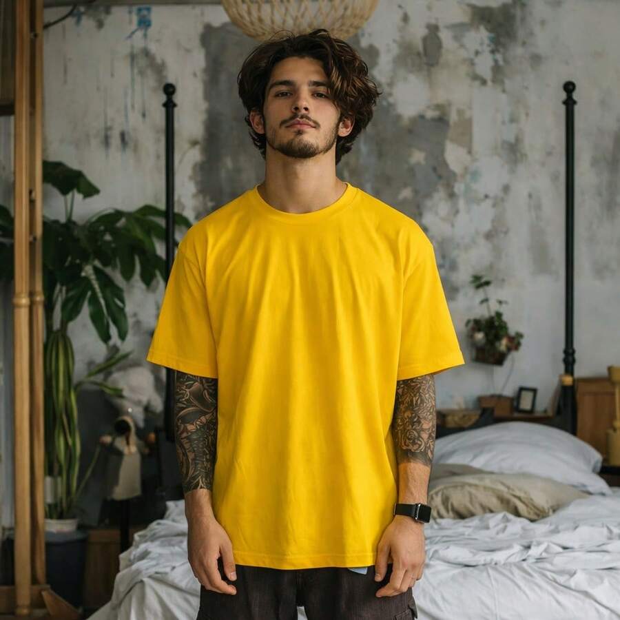 Men's Basic Oversized T-Shirt, Sizes S To Plus Size 6XL, 100% Cotton, 18 Colors - Golden Yellow - View 1