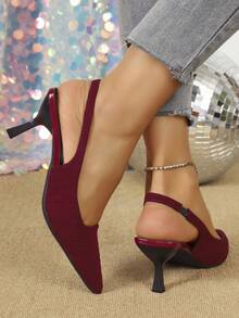 Elegant Pointed Toe Stiletto High Heel Ladies Backstrap Pumps, Fashion Chic High Heel Shoes In Black, Beige, Suede - Burgundy - View 9