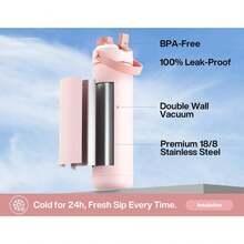 Insulated Water Bottle With 2-In-1 Straw And Spout Lid, Keep Cold 24H, Leak-Proof, Double Wall Stainless Steel Water Bottle For Sports, Gym, Travel, And School (Cotton Candy) - 棉花糖 - 查看 2