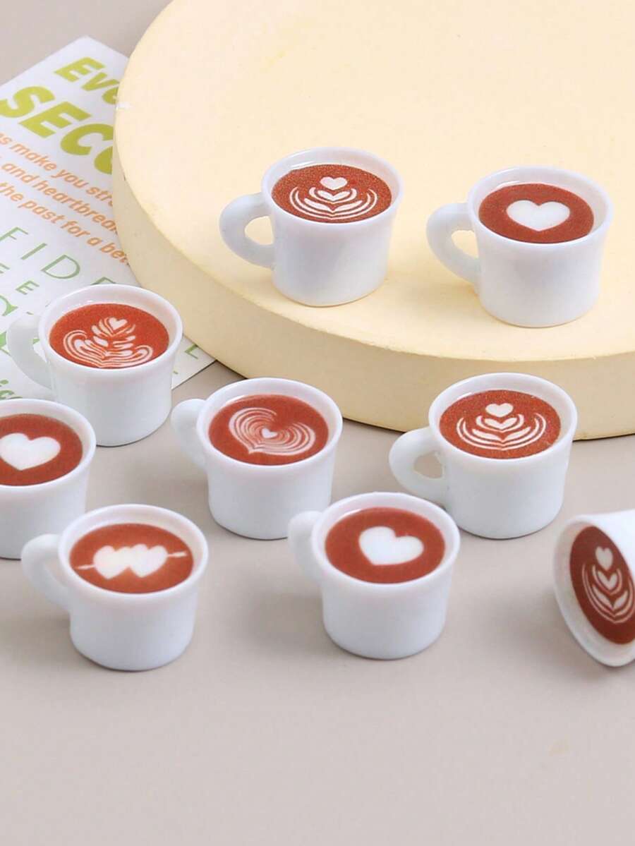 10/50 chiếc mặt dây chuyền hình cốc cà phê mini thiết kế Latte nghệ thuật, chất liệu nhựa, dùng để làm đồ trang sức và thủ công DIY. - 50 CÁI - Xem 1