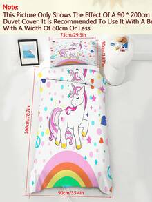 Bộ ga trải giường 2/3 món bằng sợi microfiber mềm mại hình kỳ lân và cầu vồng - Bộ ga trải giường và vỏ gối họa tiết động vật hoạt hình dễ thương, phù hợp trang trí phòng ngủ bé gái và ký túc xá, kích thước 135x200cm. - Nhiều màu - Xem 12