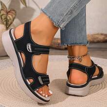 Beach Walking Wedges Heels For Women Comfortable Sandals Slide Sport Sandals Comfy Open Toe Casual Flats Shoes Summer Outdoor Travel - 黑色 - 查看 7