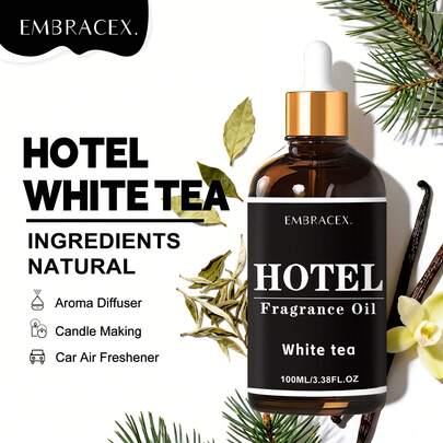 EMBRACEX. 100ml Luxury Hotel Fragrance, Hotel White Tea Essential Oil, Plant Essential Oil, Holiday Gift, Large Capacity, Comes With Dropper, Diffuser, Aroma Diffuser, Humidifier, Gift, Candle Making, Rattan Diffuser, Fragrance Oil, Car Diffuser, Air Freshener