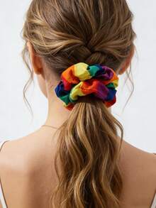 1 pezzo/2 pezzi Elastici per capelli a forma di anello con colori arcobaleno, accessori per lo styling dei capelli per ragazze e uso quotidiano, regalo per il mese del Pride - Multicolore - Visualizzare 8