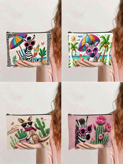 Una linda bolsa de maquillaje con estampado de cebra de moda, un organizador de viaje portátil retro, un embrague cosmético de gran capacidad para mujeres, el regalo perfecto para mujeres.