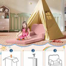 Sofá infantil 2 en 1 convertible – Sillón plegable de espuma suave y felpa, cómodo y  – Portátil, ideal para dormitorio infantil, sala de juegos o guardería, regalo de cumpleaños - Rosa - Ver 3