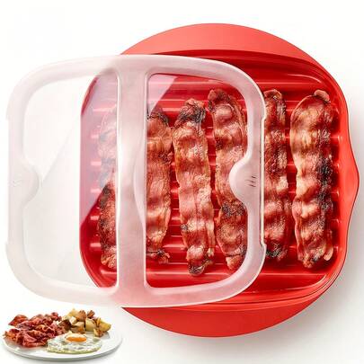 Microwave Bacon Pan With Lid, Made Of PP Material, Dishwasher-, Featuring A Splash-Free Design And A Fat-Reducing Oil-Draining Tray, A Simple Cooking Tool Suitable For Microwave Ovens