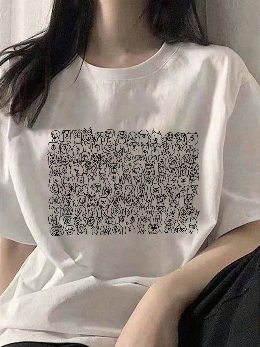 Made In Japan, Spring/Summer Cotton, Round Neck, Loose Fit, Versatile, Simple, English Print Short-Sleeve T-Shirt - White - View 1