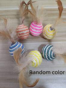羽毛纸绳球猫玩具，耐抓、耐用、耐啃咬、可自磨，剑麻球，猫抓板，逗猫棒，猫咪宠物用品 - 彩色 - 查看 12